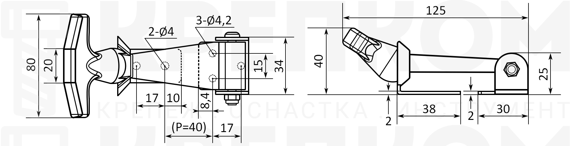 Защелка капота резиновая l 125 b36c с креплением из нержавеющей стали